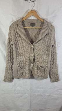Mantovani Studio Wool Cashmere Blend Cable Knit Shawl Collar Cardigan, M